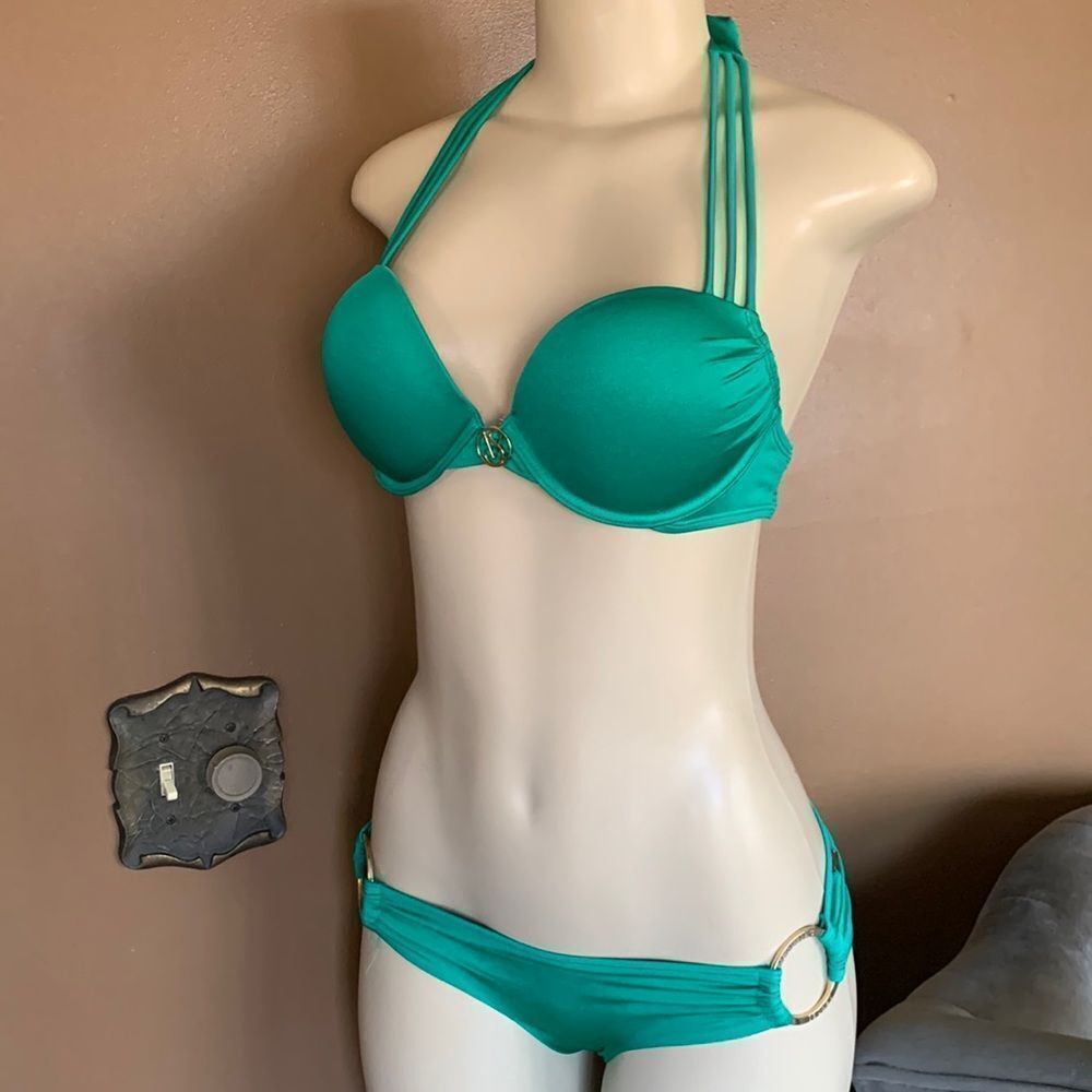 Victoria’s Secret Bra Bombshell miraculous push-up bikini swimsuit GREEN Rare!